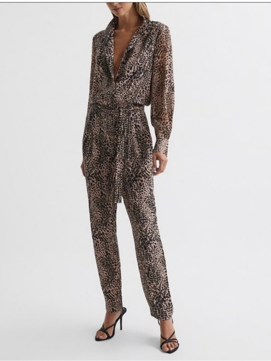 Reiss Pants - Reiss Leona Leopard Print Jumpsuit NWT Size 4 Wide Leg Animal Print